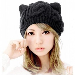 Skullies & Beanies Women Girls Cute Cat Ear Knitted Beanie Fashion Winter Warm Ski Hats Caps - A02-black - CL12O8HNBYK $22.11
