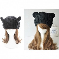 Skullies & Beanies Women Girls Cute Cat Ear Knitted Beanie Fashion Winter Warm Ski Hats Caps - A02-black - CL12O8HNBYK $24.53