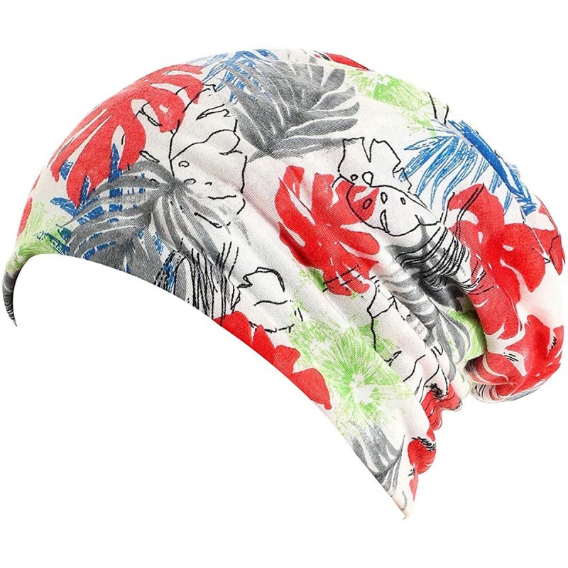 Skullies & Beanies Flower Printed Beanie Women Turban Headband Chemo Cap - Leaf-b - C9198SK9QKT $12.75