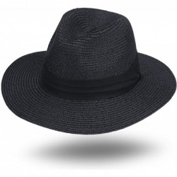 Fedoras Women and Mens Panama Hat Classic Fedora Straw Sun Hat - Black - CU17YXAYZA3 $48.18