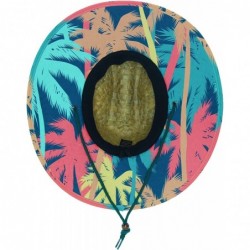 Sun Hats Men's Straw Hat with Fabric Pattern Print Lifeguard Hat- Beach- Gardening- Pool- and Outdoors - Tall Palm Trees - CQ...