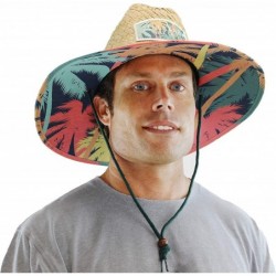 Sun Hats Men's Straw Hat with Fabric Pattern Print Lifeguard Hat- Beach- Gardening- Pool- and Outdoors - Tall Palm Trees - CQ...