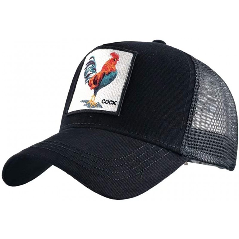 Baseball Caps Unisex Animal Mesh Trucker Hat Snapback Square Patch Baseball Caps - Black Cock - CW18TWXYLES $27.79