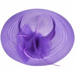 Sun Hats Womens Wide Brim Floral Feather Kentucky Derby Church Dress Sun Hat A340 - Purple - CC12EEI70VH $24.42