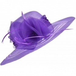 Sun Hats Womens Wide Brim Floral Feather Kentucky Derby Church Dress Sun Hat A340 - Purple - CC12EEI70VH $25.40