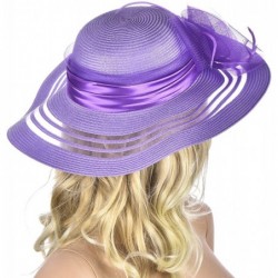 Sun Hats Womens Wide Brim Floral Feather Kentucky Derby Church Dress Sun Hat A340 - Purple - CC12EEI70VH $25.40