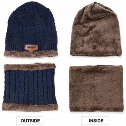 Skullies & Beanies Knitted Hat and Scarf Set- Winter Fleece Lining Wool Beanie Hat Neck Warmers for Men Women - Navy - CO18KR...