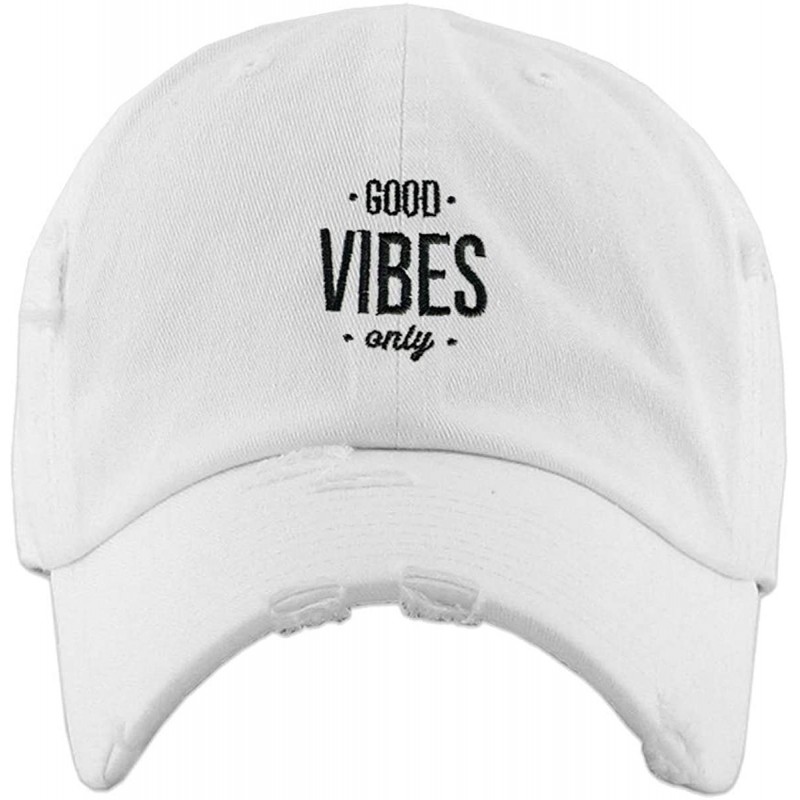 Baseball Caps Good Vibes Only Vintage Baseball Cap Embroidered Cotton Adjustable Distressed Dad Hat - White - CT18AIN0DO8 $23.72