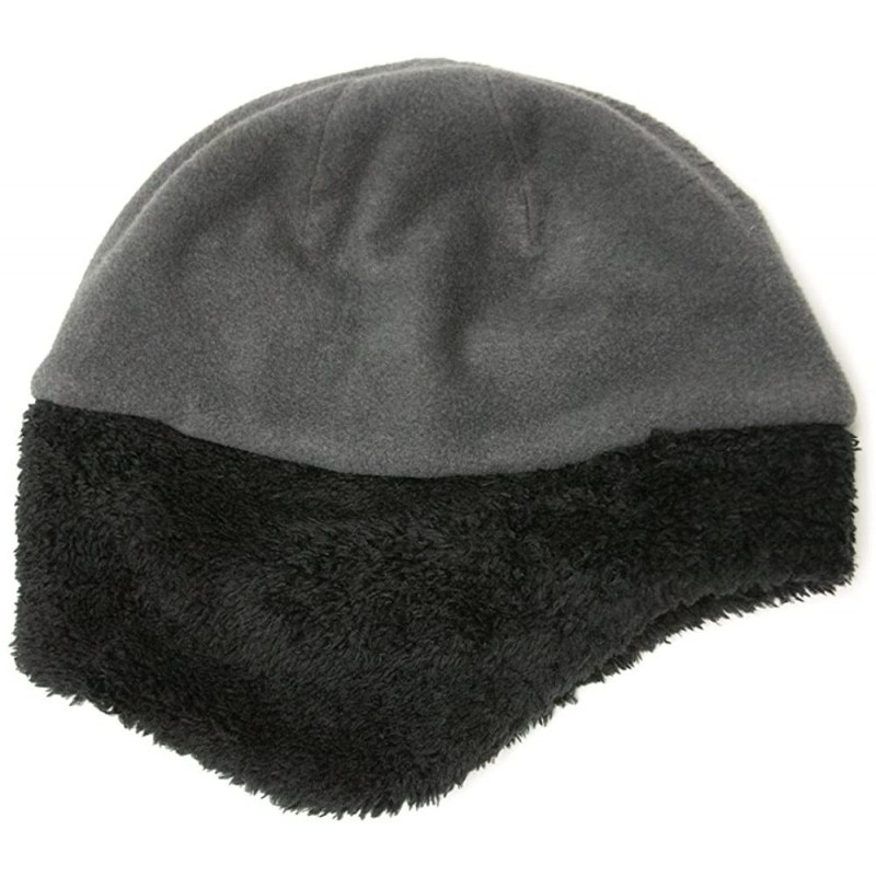 Skullies & Beanies Reversible Fleece Hat with Faux Fur Trim- Womens Winter Hat with Ear Flaps - Black/Gray - CD180H0SI0D $31.78