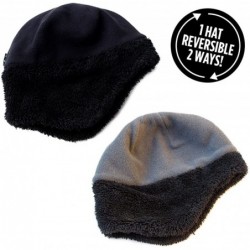Skullies & Beanies Reversible Fleece Hat with Faux Fur Trim- Womens Winter Hat with Ear Flaps - Black/Gray - CD180H0SI0D $31.78