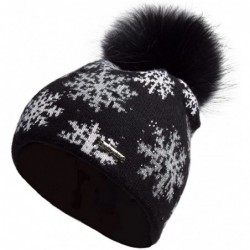 Skullies & Beanies Women's Slouchy Beanie Hat with Fur Pompom Warm Winter Hat - Black Snowflake( Black Pompom) - CO185K9CWHE ...