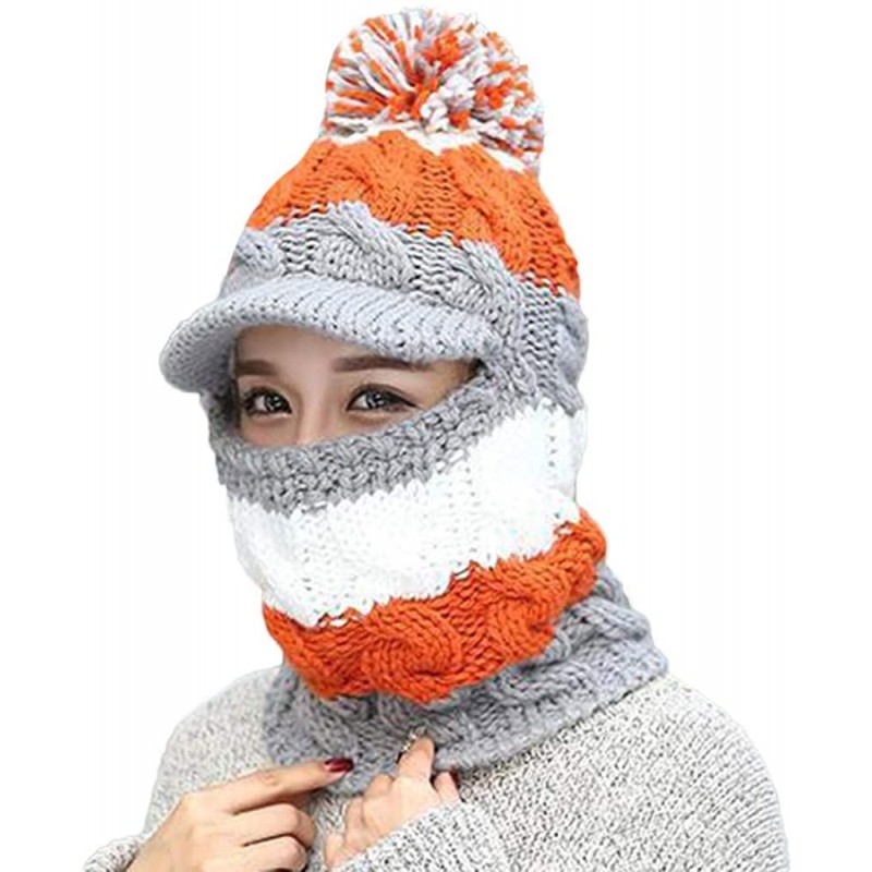Skullies & Beanies Women Ladies Winter Hats Knit Warm Hat Conjoined Cap Hat Set - Gray - CL18KL5HO9L $18.99