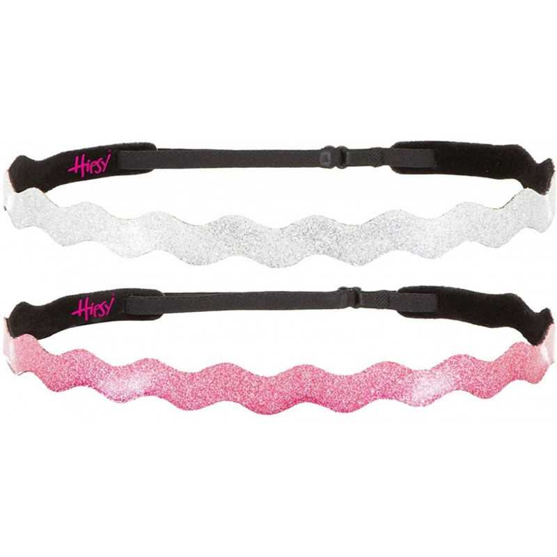 Headbands Adjustable NO SLIP Smooth Glitter Hairband Headbands for Women & Girls Multi Packs - Wave Silver & Pink 2pk - CB11N...