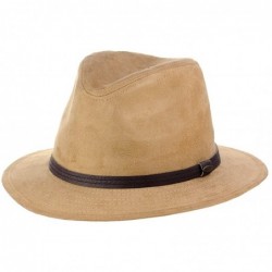 Fedoras Trendy Faux Suede Fedora Trilby Straight Brim Hat with Band - Dk Camel - CA12M0W109R $34.26