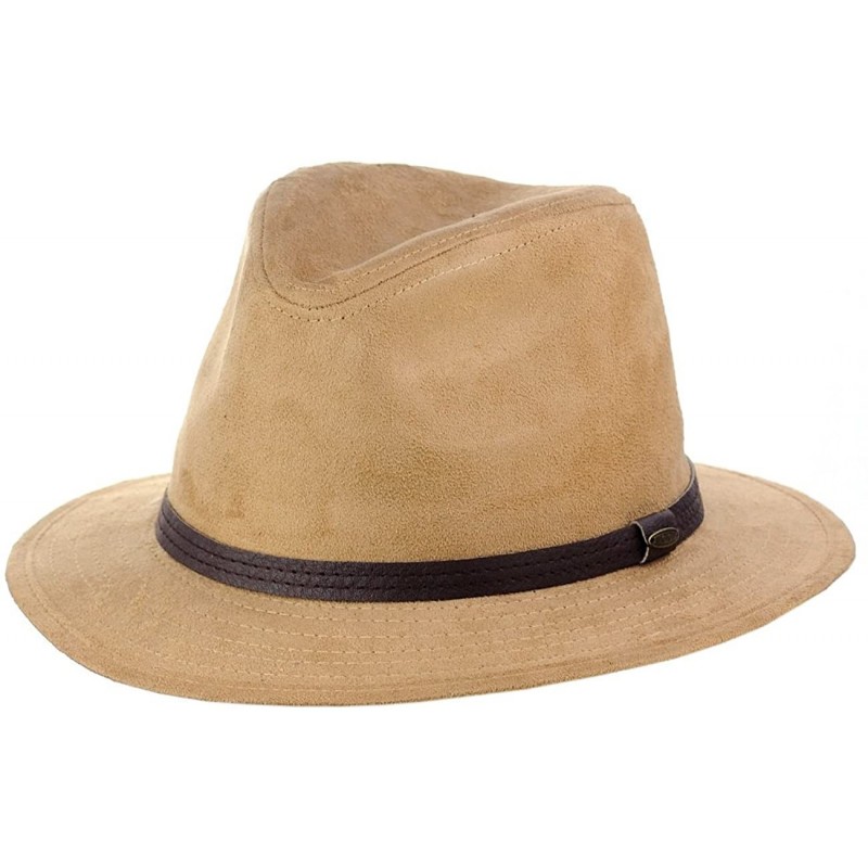 Fedoras Trendy Faux Suede Fedora Trilby Straight Brim Hat with Band - Dk Camel - CA12M0W109R $34.66