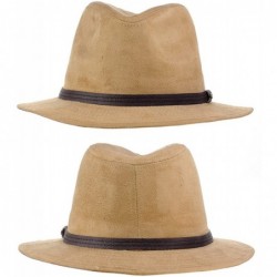 Fedoras Trendy Faux Suede Fedora Trilby Straight Brim Hat with Band - Dk Camel - CA12M0W109R $34.66
