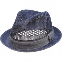 Fedoras Men's Vented Crown Crushable Trilby Fedora hat with Removable Feather - B. Navy With Fabric Band - C918E0209EG $34.71