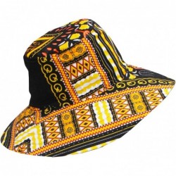 Skullies & Beanies Large Rimmed American South Sunhat African Dashiki Printed Hat - Yellow / Black - CS18KQ3QOMX $50.41
