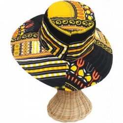Skullies & Beanies Large Rimmed American South Sunhat African Dashiki Printed Hat - Yellow / Black - CS18KQ3QOMX $38.98