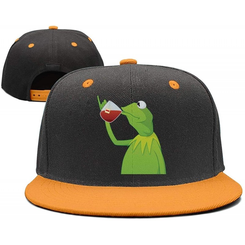 Baseball Caps Kermit The Frog"Sipping Tea" Adjustable Red Strapback Cap - Afunny-green-frog-sipping-tea-10 - C218ID6UM9H $35.11
