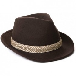 Fedoras Womens 100% Wool Felt Fedora Hat Wide Brim Floppy/Porkpie/Trilby Style - Brown_57cm - CH18IL6Y4KI $50.38