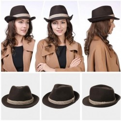 Fedoras Womens 100% Wool Felt Fedora Hat Wide Brim Floppy/Porkpie/Trilby Style - Brown_57cm - CH18IL6Y4KI $50.38
