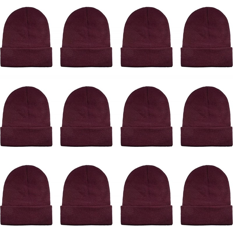 Skullies & Beanies Unisex Beanie Cap Knitted Warm Solid Color and Multi-Color Multi-Packs - 12 Pack - Dark Burgundy - C718IOX...