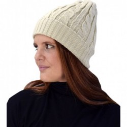 Skullies & Beanies Double Layer Fleece Lined Unisex Cable Knit Winter Beanie Hat Cap - Beige - C612N9PQA4Y $19.28