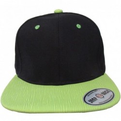 Baseball Caps Premium Flat Bill Cotton Snapback with Textured PU Leather Bill - Black/Lime - C711NF10EX1 $18.58