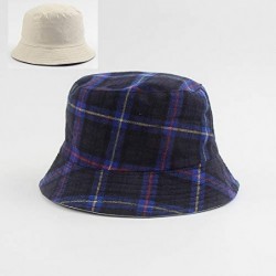 Bucket Hats Women Fashion Plaid-Bucket Hat Reversible Fisherman-Sun Hat Packable - Blue - CA18XDU7Z3K $20.06