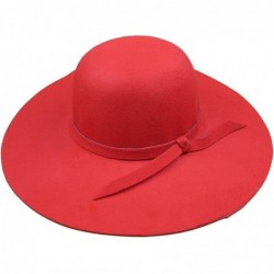 Sun Hats Dis_show Women Retro Wool Blend Sun Hat Floppy Wide Brim Summer Beach Hat - Bright Red - C912GX4MRAD $23.06