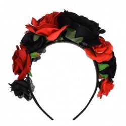 Headbands Day of the Dead Flower Crown Festival Headband Rose Mexican Floral Headpiece HC-23 (Red Black) - Red Black - C818GX...