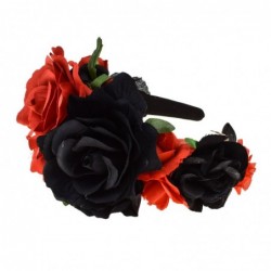 Headbands Day of the Dead Flower Crown Festival Headband Rose Mexican Floral Headpiece HC-23 (Red Black) - Red Black - C818GX...