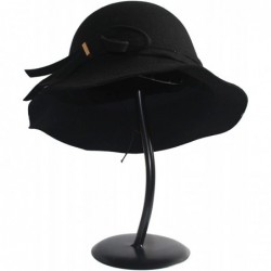Fedoras Women's Wide Brim Wool Cloche Hat Winter Hats Grey Black - Black - CI17YYGIKEW $67.12