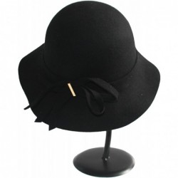 Fedoras Women's Wide Brim Wool Cloche Hat Winter Hats Grey Black - Black - CI17YYGIKEW $67.12