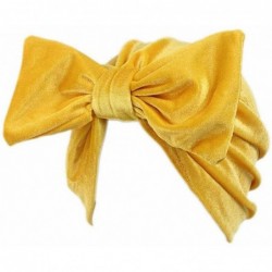 Skullies & Beanies Women Solid Bow Pre Tied Cancer Chemo Hat Beanie Turban Stretch Head Wrap Cap - Yellow - CT185Y0DT0Y $20.13