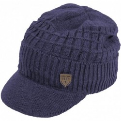 Skullies & Beanies Winter Wool Knitted Chunky Visor Beanie Hat with Brim Fur Lined Peaked Ski Cap - Blue - CJ187ZZ9NKO $37.94