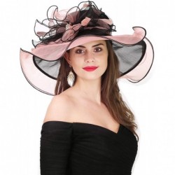 Sun Hats Women Kentucky Derby Church Cap Wide Brim Summer Sun Hat for Party Wedding - Bowknot-black/Pink - C118E62MU8N $52.31