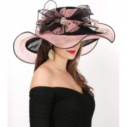 Sun Hats Women Kentucky Derby Church Cap Wide Brim Summer Sun Hat for Party Wedding - Bowknot-black/Pink - C118E62MU8N $53.58