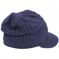 Skullies & Beanies Winter Wool Knitted Chunky Visor Beanie Hat with Brim Fur Lined Peaked Ski Cap - Blue - CJ187ZZ9NKO $37.51