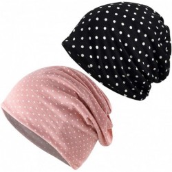 Skullies & Beanies Womens Slouchy Beanie Cotton Chemo Caps Cancer Headwear Hats Turban - 2 Pair-dot-black+pink - CW18RMK050N ...