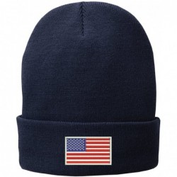Skullies & Beanies US American Flag White Embroidered Winter Folded Long Beanie - Navy - CB12MZD6OPS $25.73