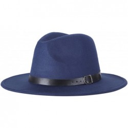 Fedoras Adult Women Men Wool Blend Fedora Hat Solid Trilby Caps Panama Hat with Belt - Navy - C8189Y8O56D $15.82