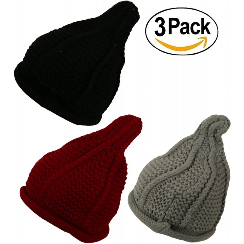 Skullies & Beanies 3 Pack Winter Hat Selection Yarn Ab Pointy Corn Beanie (Black- Cardinal- Grey) - C1188I9RQ8L $24.09