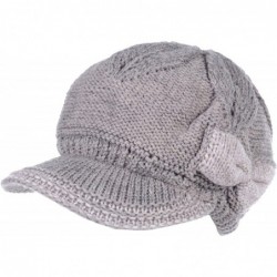 Skullies & Beanies Womens Winter Visor Cap Beanie Hat Wool Blend Lined Crochet Decoration - Dark Beige Bow - CA18WENNK3K $25.64