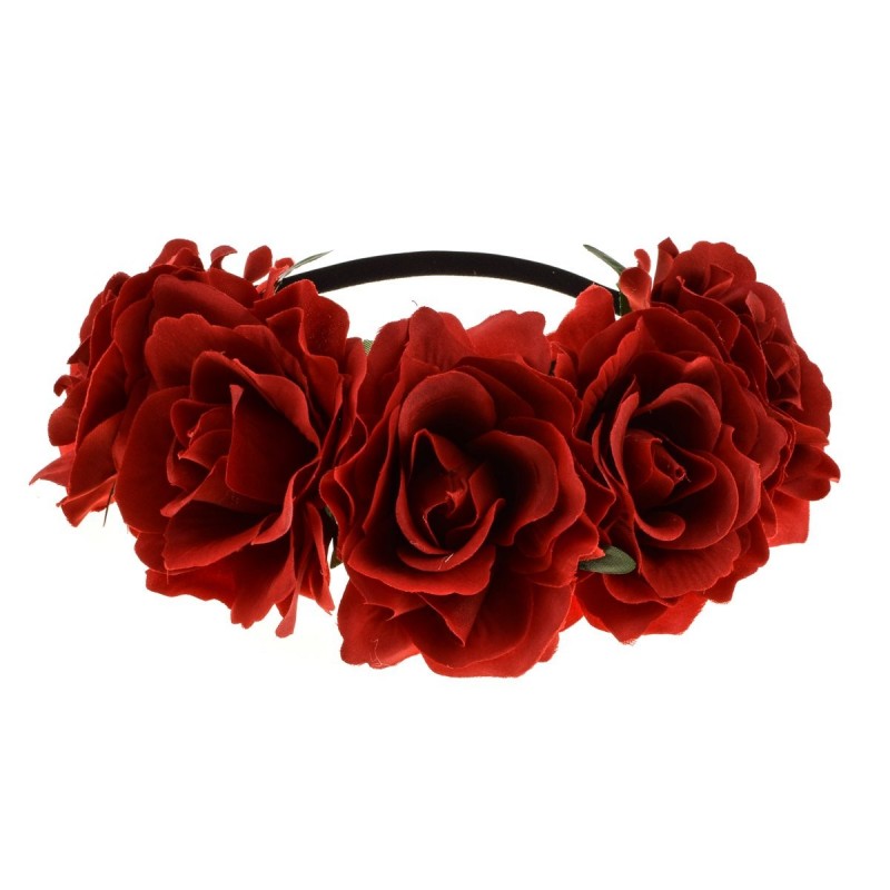 Headbands Rose Floral Crown Garland Flower Headband Headpiece for Wedding Festival (Dark Red) - Dark Red - CH18CGDUHK8 $20.43