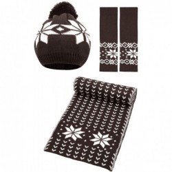 Skullies & Beanies Women Scarf & Glove Set- Knitted Snowflake Detail & Matching Beanie Cap - Brown - C81894O2Q8E $29.07