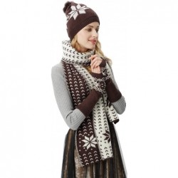 Skullies & Beanies Women Scarf & Glove Set- Knitted Snowflake Detail & Matching Beanie Cap - Brown - C81894O2Q8E $44.69