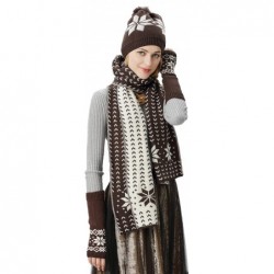 Skullies & Beanies Women Scarf & Glove Set- Knitted Snowflake Detail & Matching Beanie Cap - Brown - C81894O2Q8E $44.69