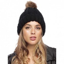 Skullies & Beanies Women's Winter Thick Knitted Plush Lining Pom Pom Beanie Hat. - Black - C3186X6O76H $14.42